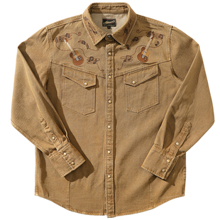 西部系列SRV德州洪水290G重工刺绣布鲁斯摇滚做旧衬衫MBBCAR窄幅