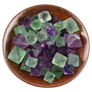 天然萤石八面体原石摆件绿色紫色矿物标本彩色宝石头diy配饰材料