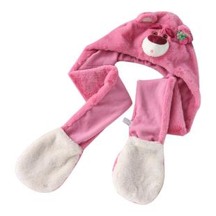 迪士尼正版草莓熊维尼熊三眼仔苏利文秋冬围巾耳罩手套三合一围巾