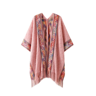 新款仿羊绒长款带帽针织披肩百搭尽显洋气时尚民族风格女士披肩