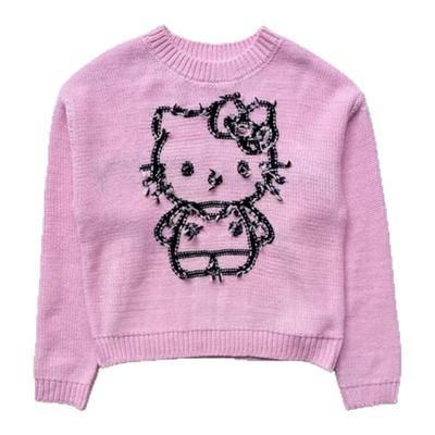 【现货】GROVE EDGE韩国小众毛边字母卡通猫图案刺绣宽松针织毛衣