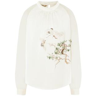 【重工刺绣衬衫】粉蓝衣橱2025秋装新款钉珠东方感杏色立领衬衣女