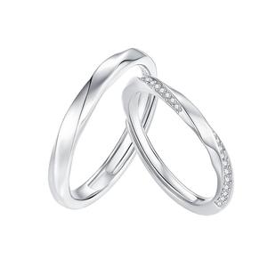 周大生纯银莫比乌斯情侣对戒可调节大小时尚戒指新年礼物送女朋友