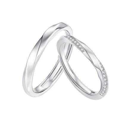 周大生纯银莫比乌斯情侣对戒可调