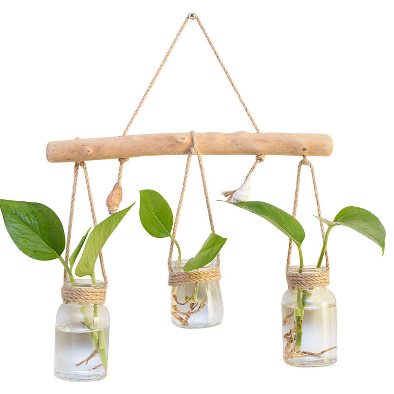北欧ins壁挂绿萝水培植物玻璃瓶创意家居挂饰插花容器小清新吊瓶