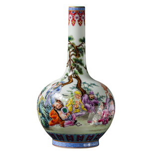 钟家窑景德镇陶瓷花瓶复古人物八仙胆瓶客厅博古架装饰新中式摆件