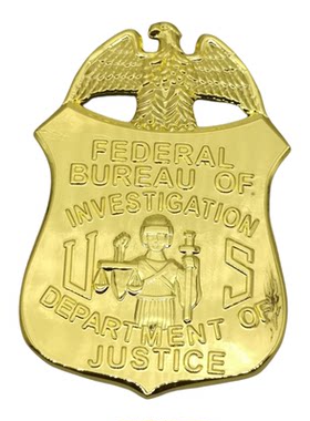 FBI纯铜徽章镶嵌皮套军迷收藏