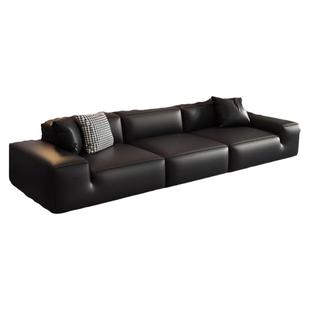 意式轻奢大黑牛真皮沙发头层牛皮别墅客厅大小户型开边直排一字型