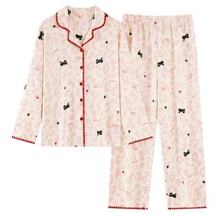 德绒睡衣女款秋冬季磨毛薄绒长袖开衫翻领2025新款可爱豹纹家居服