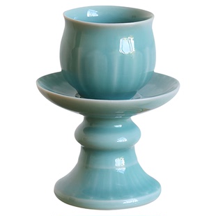 小利青瓷莲花供杯寺院佛堂圣水杯净水杯底座供奉家用陶瓷贡杯2024