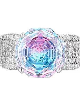 Mr.Bling可调节玫瑰切蓝粉色钻戒