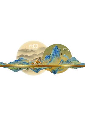千里江山图客厅装饰画电子时钟