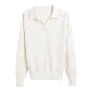 蒲PUKKA polo领针织衫女秋装新品长袖提花气质上衣宽松毛衣