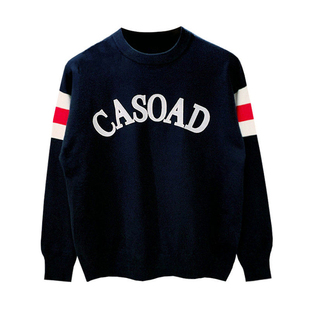 冬季新款潮流字母刺绣毛衣男款美式复古休闲拼色保暖上衣针织衫男