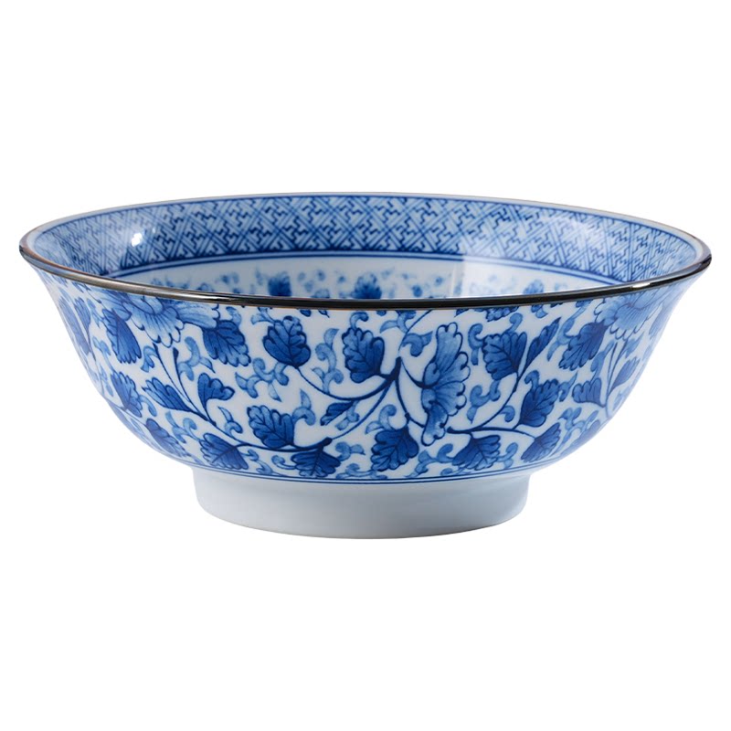 日本原装进口日式美浓烧陶瓷釉下彩蓝染瓷牡丹饭碗面碗多用碗菜盘