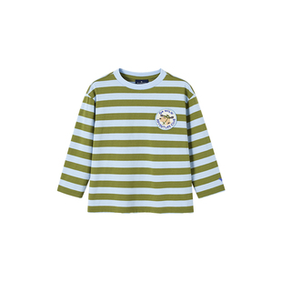 BLUEDOG蓝狗韩国秋冬童装条纹小狗图案长袖T恤男女童内搭上衣