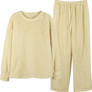 朵朵可可秋冬季新款保暖加厚珊瑚绒女长袖套头家居服睡衣套装