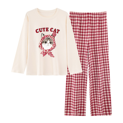 浪莎带胸垫睡衣女春秋季纯棉长袖