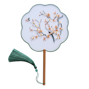 中国风古典古风长柄双面刺绣机绣团扇汉服旗袍走秀拍照复古风扇子