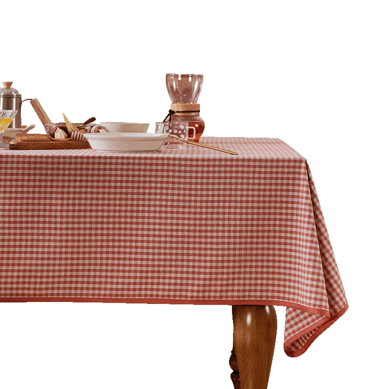 阳春小镇红色格子餐桌布艺圆复古盖布节日家用茶几台布茶几桌布
