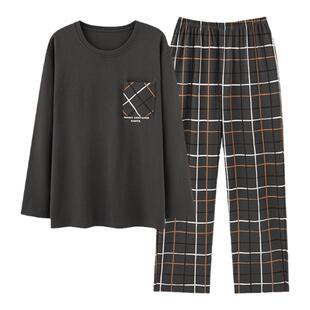 三枪睡衣男春秋季纯棉长袖宽松休闲圆领家居服全棉可外穿青年套装