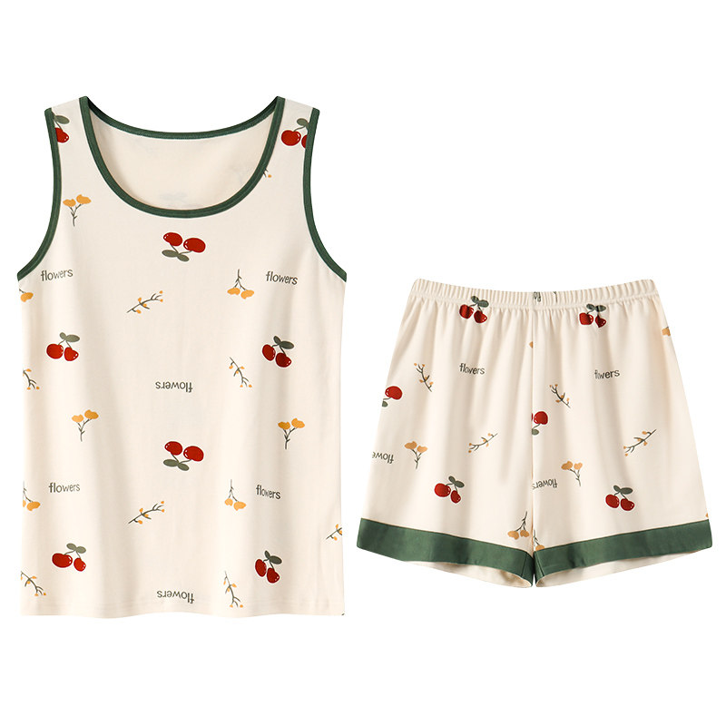 带胸垫睡衣女夏季纯棉薄款202睡衣/家居服套装