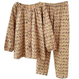 纯棉睡衣套装女春秋磨毛绒布卡通印花开衫上衣两件套宽松休闲长裤