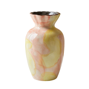 复古陶瓷花瓶抽象晕染粉黄色田园风水培插花客厅办公室装饰品摆件