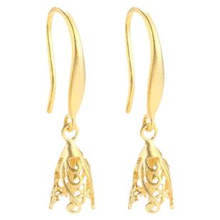 纯银diy玉兰花水滴耳环空托diy耳坠耳钩托镶嵌珍珠蜜蜡碧玉耳钉托