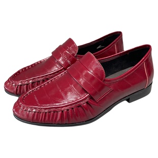 欧洲站2026春款真皮女鞋时尚百搭油蜡面鳗鱼皮圆头低跟乐福鞋单鞋