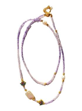 天然紫水晶巴洛克珍珠项链不对称设计精致长链高级感设计款
