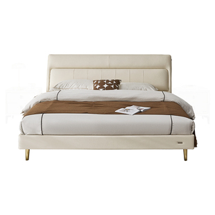 全友家居现代简约真皮床家用卧室头层牛皮护脊软床带床垫家具套装