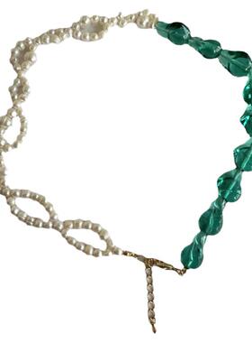 天然珍珠女手工编织项链玻璃珠