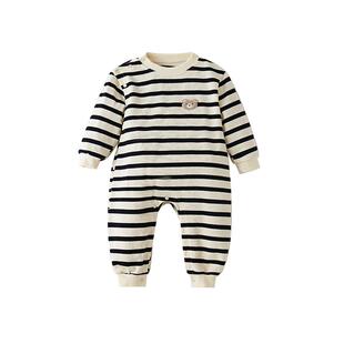 米乐熊婴儿衣服宝宝长袖连体衣婴幼儿可爱条纹外出服母婴童装哈衣