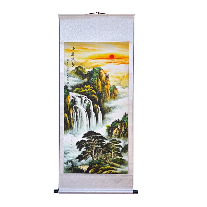 风水画国画山水画字画客厅装饰画靠山聚宝盆招财卷轴挂画旭日东升