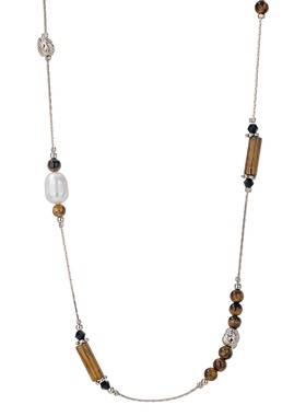 虎眼石毛衣项链大气高档高级感长款双层珍珠颈链女轻奢小众配饰