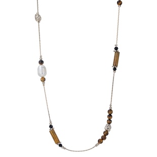 虎眼石毛衣项链大气高档高级感长款双层珍珠颈链女轻奢小众配饰