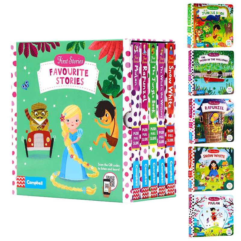 英文原版绘本 First Stories 5 Books Pack B 经典童话机关操作纸板书5册盒装B 白雪公主柳林风声奇幻森林长发公主花木兰 英语版