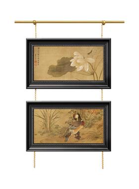 荷花法式复古客厅玄关柜子上的装饰画中式宋代美学挂画入户正对门