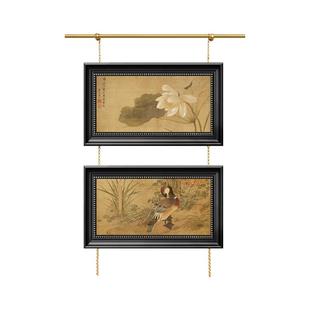 荷花法式复古客厅玄关柜子上的装饰画中式宋代美学挂画入户正对门
