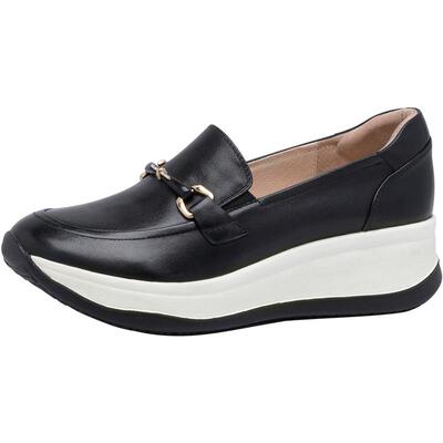 沙驰女鞋牛皮厚底乐福鞋休闲鞋