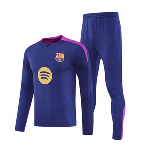 巴萨足球训练服秋冬长袖出场服套装男定制队服巴塞罗那足球服外套