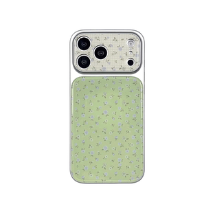 轻派春夏款ins清新草绿满屏碎花适用苹果17promax手机壳iphone16pro新款15女款14小韩风电镀滴胶银框全包硬壳