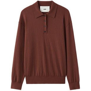 440ME女装 羊毛混纺时髦焦糖色休闲松弛优雅polo领毛衣FCFW0319K