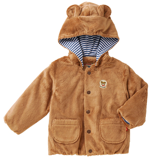 MIKIHOUSE儿童外套日本制立体耳朵连帽可爱卡通秋季加绒上衣