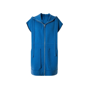 艾诺丝雅诗春新品克莱因蓝马甲开衫连帽卫衣针织