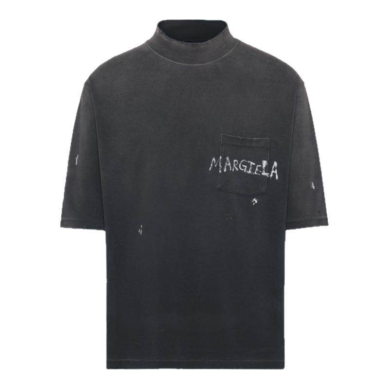 MaisonMargiela/马吉拉男士T恤纯棉罗纹高领涂鸦徽标做旧新款