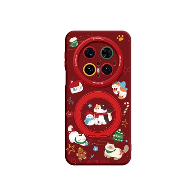 圣诞猫猫适用华为Mate80Promax手机壳磁吸带支架Pura80pro新款红色mt60por+支点套p70液态硅胶Bo5高级感mt70
