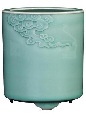 景德镇陶瓷青瓷雕刻笔筒收纳摆件