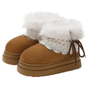 高帮雪地靴女款包跟冬季2025新款家居室内加绒保暖防滑棉鞋女外穿